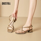 Dadong (dusto) Dadong strap sandals women's shoes 2024 summer new style fashionable casual elegant thick heel square heel 1050 beige 38