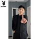 Playboy men's black shoulder pad suit jacket men's spring and autumn style handsome outfit casual suit youth jacket black (front shoulder style) 3XL