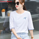 LOVER RUCCI pure cotton 70-quarter sleeve T-shirt for women's mid-sleeved loose age-reducing five-quarter sleeve T-shirt for spring and autumn summer 2025 new top W6172 ice blue mid-sleeved XL (recommended 120-135 Jin [Jin equals 0.5 kg])