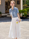 
XAE luxury high-end brand short-sleeved dress for women 2025 summer new fashionable and fashionable age-reducing denim suit skirt picture color L [Suggested 115-125Jin [Jin equals 0.5 kg]]