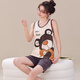 Liushan Summer Women's Pajamas Set Sleeveless Shorts Plus Fat 200 Jin [Jin equals 0.5 kg] Large Size Pure Cotton Sleeve Summer Women's Vest Home Suit Orange Red Vest Q1355 Plaid Duck XL Standard [110-120 Jin [Jin equals 0.5 kg]]