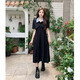 S.SOFEA Hepburn style black dress French temperament suspender skirt cover #829 short two-piece set M