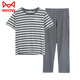 Catman (Miiow) Sommerpyjamas für Frauen reine Baumwollstreifen kurzärmelige Hosen Dünne Sommer-neue Stil können mit Pullover Rund Hals Home-Kleidung 7374 Bohnenpaste Pulver L [100-120jin [Jin gleich 0,5 kg]] getragen werden.]