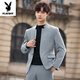 Playboy New Style Mao Suit Men's Handsome Slim Stand Collar Suit National Style Wedding Jacket Youth Casual Small Suit Suit Black Suit (Top + Pants) XL (125-140Jin Jin equals 0.5kg)