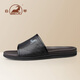 公羊一字拖鞋男高端夏季新款外穿真皮软皮软底男士凉拖 黑色  40 
