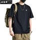 JEEP SPIRIT summer 250g heavy short-sleeved T-shirt for men high-sealed embroidery trendy American half-sleeved men loose large-size round neck T-shirt white cotton short-sleeved-1365 S