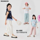 
moonkids girls' cropped pants summer white pants 2025 new children's pants summer thin girls' radish wide-leg pants cool two pairs [15263 m white + 15263 lotus root pink] 170 cm