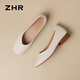 ZHR thick heel boat shoes for women, shallow mouth simple women's shoes for summer commuting single shoes for women AH677 beige 40