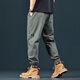 Canelin Kiskha high-end 2025 summer black work pants men's American Harem pants large size loose tying feet casual long trousers 8004 military green regular XL size