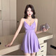 Ran Yilan nightclub women's summer clothing new sexy V-neck low-cut backless waist-reducing slimming nightclub disco a-line suspender dress purple one-size l