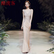 Kuhuke evening dress for women 2022 new high-end temperament slimming 2022 summer banquet aura queen temperament sexy fishtail apricot fishtail long style M