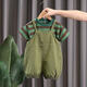 [Traje de pandeliers] ropa para niños para niños correa de color sólido 2025 pantalones sueltos de verano traje verde musgo 100