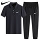 NBA KIDS-NIKE冰丝POLO衫速干休闲运动装短袖T套装薄款翻领男士长裤两件装 耐克-黑色(直筒套装)1396 耐克-XL 100-120斤