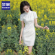 Romon White Lace Short Modificado Cheongsam NUEVO 2025 Mujeres jóvenes Retro Daily Small Summer trece líneas 12799 TEXTURA FLAGER DE ARROZ