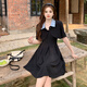 S.Sofea Hepburn Style Black Dress Summer French Temprament Suppend Cover #829 Короткий набор с двумя частями m
