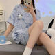 Jingpu Fei Japanese cute cartoon short-sleeved pajamas for women loose summer home clothes set 679 green dinosaur 170 M code [suggested 80-90 Jin [Jin equals 0.5 kg]]