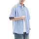 
Pinstripe purple American short-sleeved shirt men's summer thin style 2025 new small patch pocket five-point sleeve work shirt Purple Z983 2XL [150-180Jin[Jin equals 0.5 kg]]