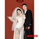 萱眸一字肩法式轻婚纱缎面感鱼尾出门纱小个子领证小白裙订婚礼服 白色 L