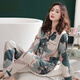 Caiyun Kali pajamas women's long-sleeved spring and autumn summer cardigan large size loose middle-aged mother's home clothes and thin summer suit can be worn C9906 dark green [main picture] XL (recommended 120-140Jin [Jin equals 0.5 kg])