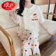 浪莎（LangSha）女士睡衣夏款纯棉2025年新款简约短袖长裤卡通家居服套装春夏外穿 6625红心熊 L