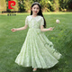 皮尔卡丹（pierre cardin）女童连衣裙夏装2025新款洋气儿童雪纺碎花裙薄款大童夏天棉布裙子 6630绿色 赠珍珠发箍 M 120c
