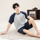 
New step (XINYIBU) 100% cotton men's pajamas short-sleeved shorts thin simple printed middle-aged daddy's home clothing set S5155 blue 3XL