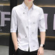 L Lilang's [Brand Brochure Code Break] Seven-Class Sleeve Shirt Men's Ice Silk Short Sleeve Slim Trendy Smooth Shirt 684 Blue L 105-120Jin [Jin equals 0.5 kg]