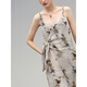 
COCOBELLA new Chinese style glitter chiffon bamboo printed strap dress Chinese style suspender skirt FR7027 silhouette gray L