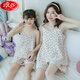 LangSha (LangSha) girls pajamas, parent-child mother-daughter suspender vest shorts suit summer thin cotton gauze big boy girl princess [pure cotton gauze] LD11304# blue cherry M XL size [suggested height 165-170c]