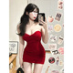 忆静萱（YIJINGXUAN）夜店2025春季新年战袍红色抹胸连衣裙女辣妹紧身收腰内搭打底包臀 红色/RED【显身材巨好看】 M 建议【90-105斤】