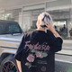 Poum American High Street Rose gedruckt reine Baumwollkurzärmelte T-Shirt Herren Sommer Übergröße Retro Trendy Brand T-Shirt Kleidung MSLWP-C829 Weiß L.