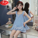 LangSha (LangSha) girls pajamas, parent-child mother-daughter suspender vest shorts suit summer thin cotton gauze big boy girl princess [pure cotton gauze] LD11303# Xingcuihua M 8 size [suggested height 95-105c]