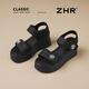 ZHR thick sole high heel sandals for women wearing high-rise soft sole heeled casual women's shoes CE37 black 36