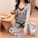 
S.SOFEA spring and summer women's pajamas three-piece set with chest pad lace long-sleeved home clothes for outdoor wear. Three-piece set WX13807 black (with chest pad) 170 M (80-100Jin [Jin equals 0.5 kg])