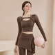Youyou Yoga Wear Women's Autumn and Winter Mesh Long Sleeve Slimming Sports Top Pilates Training Premium Fitness Wear Set Ebony Brown Long Sleeve Removable Coaster S Recommended weight 100Jin Jin is equal to less than 0.5kg