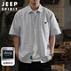 JEEP SPIRIT Jeep striped short-sleeved shirt men's summer American retro loose casual cotton shirt gray 2XL