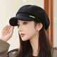 Jimmy Leaf Hat Women's Autumn and Winter New Style Elegant Thickened Woolen Octagonal Hat Korean Style Light Luxury Simple Beret Black One Size M (56-58cm)