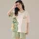 Jingpu Fei Japanese cute cartoon short-sleeved pajamas for women loose summer home clothes set 679 green dinosaur 170 M code [suggested 80-90 Jin [Jin equals 0.5 kg]]