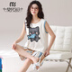 莫代尔夏季新款棉质背心短裤家居服套装女无袖宽松卡通印花休闲睡衣 AG829女 M