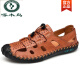 Sandalias de carpintería de carpintería de cuero genuino para hombres zapatos de playa transpirables verano 2025 Nuevos zapatos de agujero hueco de la cabeza al aire libre