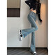 Jeans nostálgicos retro estadounidenses ziweiqi para mujeres en verano, cintura alta, ajuste delgado delgado y versátil, pantalones de herradura pequeños, negro 16833 s, recomendado 80-98 Jin [Jin equivale a 0.5 kg]