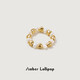 Amber Lollipop pearl ring women's love beaded index finger ring niche ring anniversary birthday gift for girlfriend and wife gold (luck series)