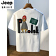 JEEP SPIRIT大码200斤圆领短袖T恤男2025年夏季港风印花棉质体恤加肥加大男士 白色8 JSW9928 M 建议90-108 斤