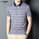 Lilang men's ice silk short-sleeved lapel T-shirt 2025 summer casual loose striped cool thin polo shirt Li N7003 short-sleeved green L 170 [recommended 120-135Jin [Jin equals 0.5 kg]]
