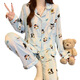 S.Sofea Little Penguin Wavy Stripe Langarm Pyjamas Frauen können Hauskleidung für Hauskleidung für den Frühlingsstil im Freien tragen.