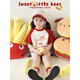 Young Girl Love Bear muñeca tridimensional Mangas cortas 2025 Cartoon de verano estampado contrastante color raglan camiseta suelta raglan beige (x4839) 80 cm