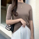 Hualin Fashion Summer New Small Stand-up Kragen Festes Hemd für Frauen mit mittlerer Ärmeln in der inneren Schulter fünf Viertelschläfe schlanker Basishemd Top 3888 Black XL (Empfohlen 114-125 Jin [Jin gleich 0,5 kg]))
