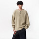 OEMG old money style Henry collar sweater men's autumn and winter trendy American retro sweater tops lazy jacket Khaki XL recommended 110-130Jin Jin equals 0.5 kg