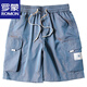 
ROMON colorful fluorescent gradient men's work pants trendy and simple summer new loose sports design shorts 897 black shorts M (100Jin[Jin equals 0.5 kg])