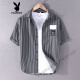 Playboy (PLAYBOY) striped shirt for men short-sleeved summer thin Japanese retro cotton free iron Korean casual half-sleeved labeled shirt 9740 blue L suitable for weight 125-140Jin [Jin equals 0.5 kg]